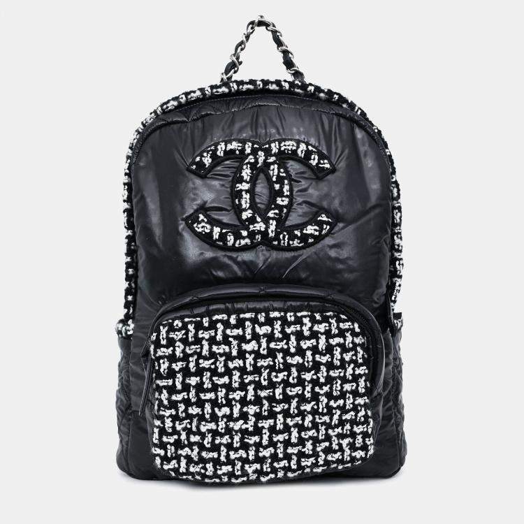 Pre Owned Chanel 2020 Black Nylon/Tweed Backpack