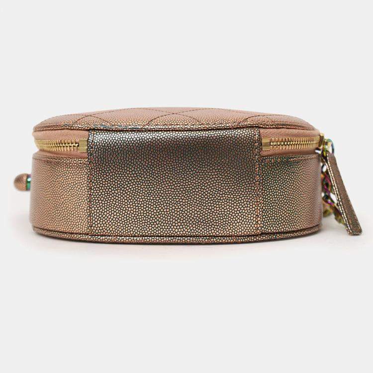 Pre Owned Chanel 2019 Brown Metallic Quilted Caviar Egyptian Amulet Top Handle Camera Case