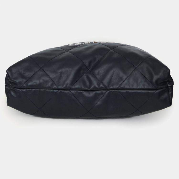 Pre Owned Chanel Navy Leather 22 Small Tote Silver-Hardware