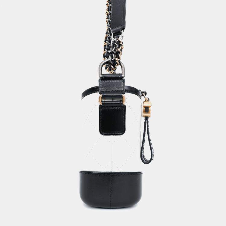 Pre Owned Chanel 2017-18 White/Black Lambskin Small Gabrielle Chain Bag
