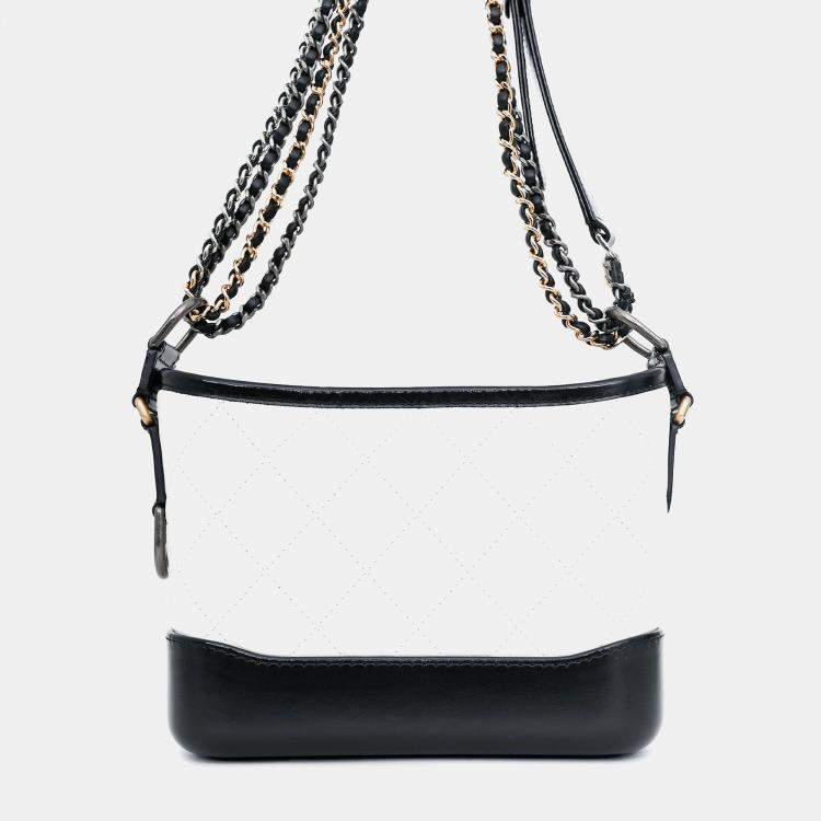 Pre Owned Chanel 2017-18 White/Black Lambskin Small Gabrielle Chain Bag