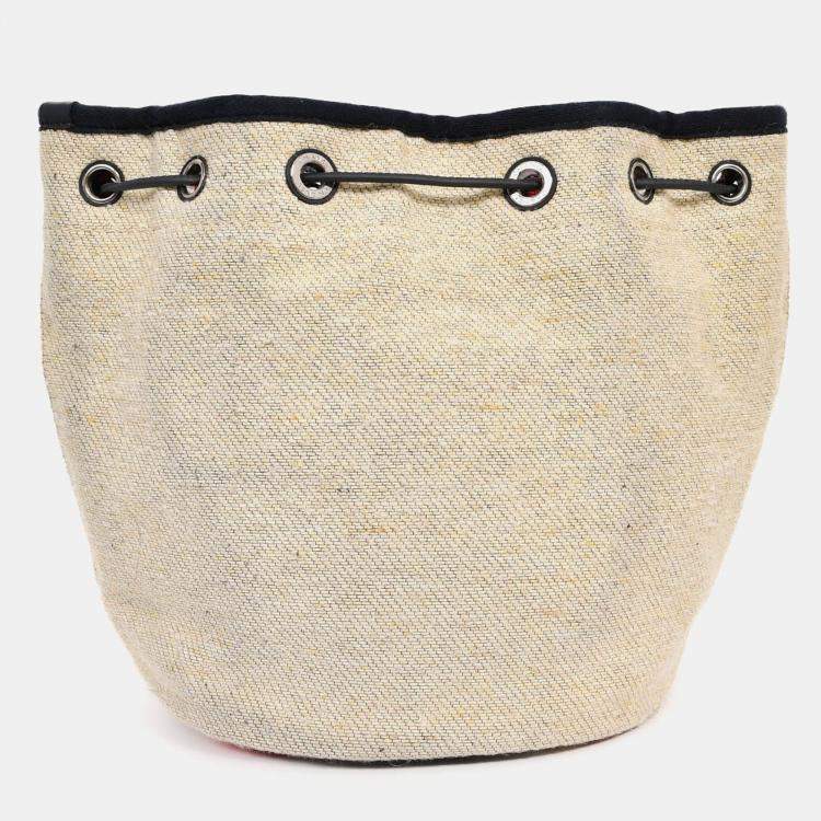 Pre Owned Chanel 2018-19 Beige Cloth Deauville Logo Bucket Shoulder Bag