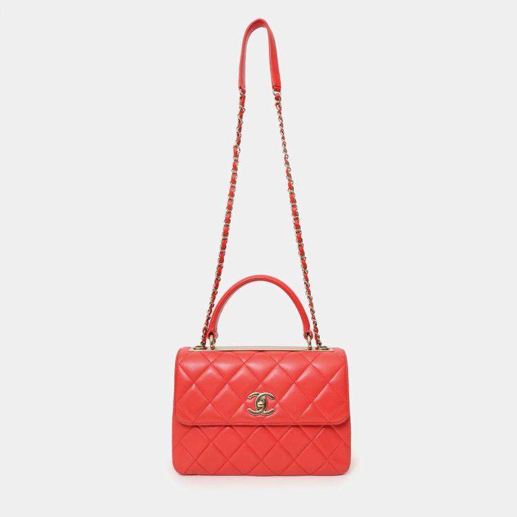 Pre Owned Chanel 2019 Red Leather Trendy CC Small Top Handle