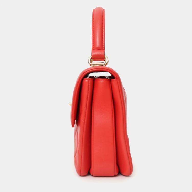 Pre Owned Chanel 2019 Red Leather Trendy CC Small Top Handle