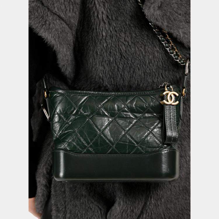 Pre Owned Chanel Green Aged Leather Small Gabrielle Crossbody