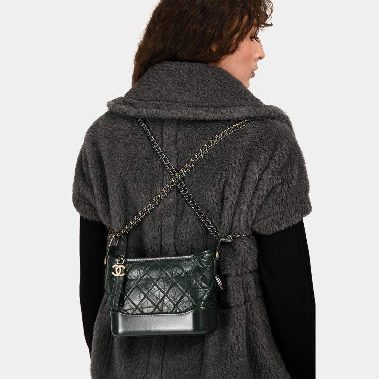 Pre Owned Chanel Green Aged Leather Small Gabrielle Crossbody