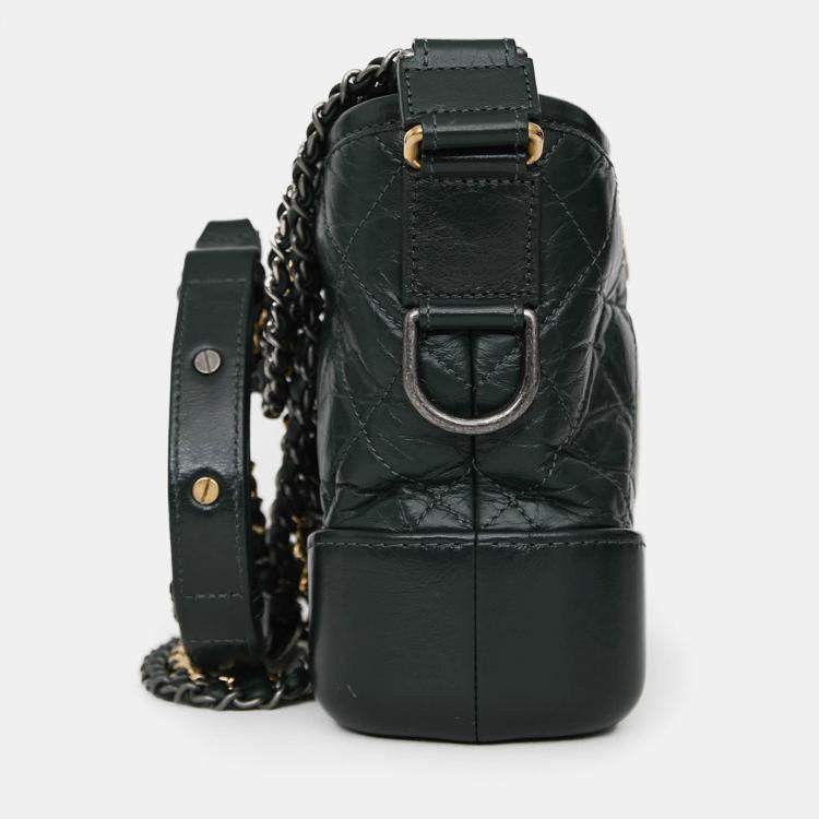 Pre Owned Chanel Green Aged Leather Small Gabrielle Crossbody