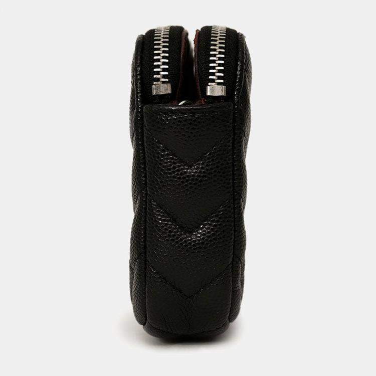 Pre Owned Chanel 2017/18 Black Caviar Chevron Double Zip Wallet On Chain