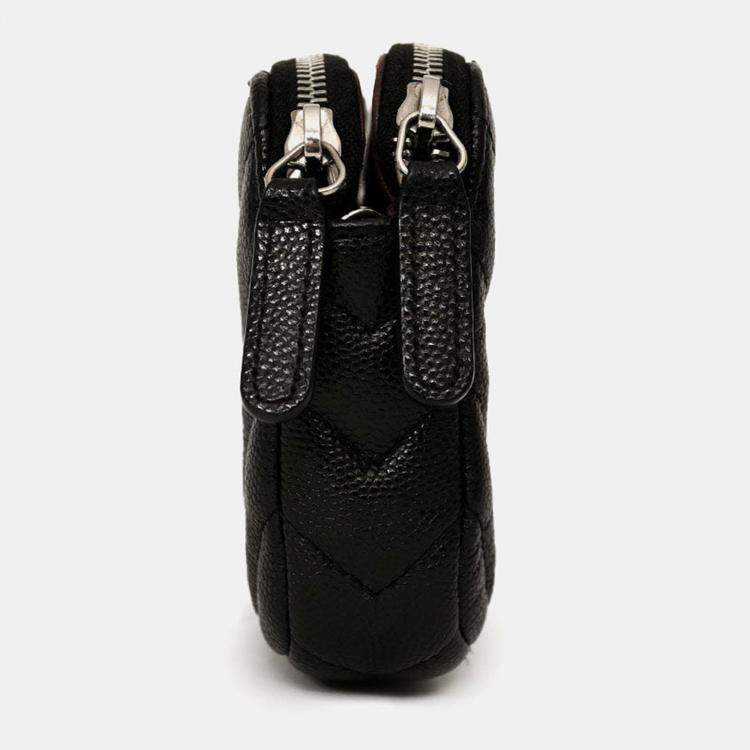 Pre Owned Chanel 2017/18 Black Caviar Chevron Double Zip Wallet On Chain