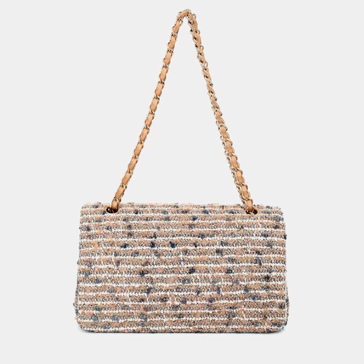 Pre Owned Chanel 2005/2006 Cream Tweed Medium Double Flap