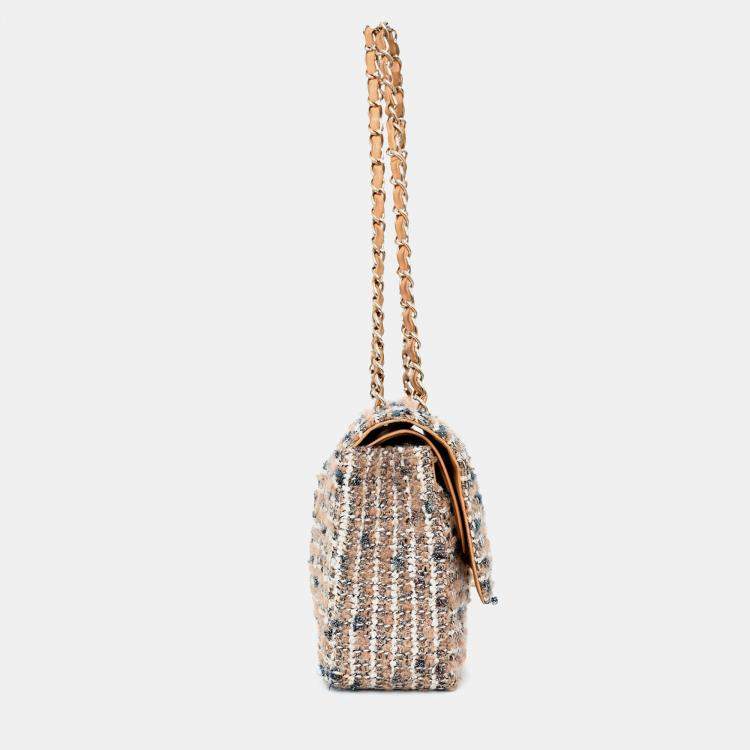 Pre Owned Chanel 2005/2006 Cream Tweed Medium Double Flap