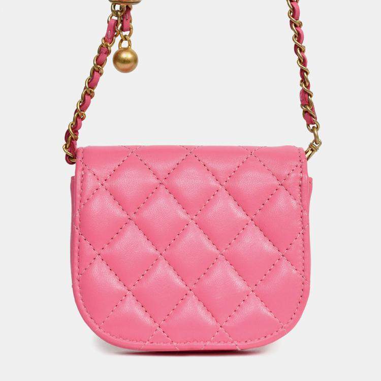 Pre Owned Chanel 2019 Pink Lambskin Mini Pearl Crush Waist Bag