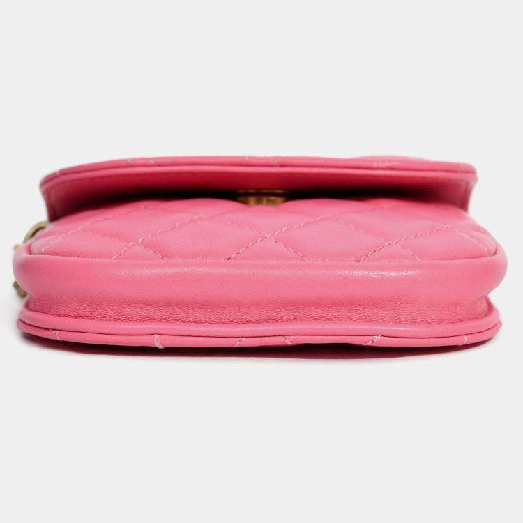Pre Owned Chanel 2019 Pink Lambskin Mini Pearl Crush Waist Bag