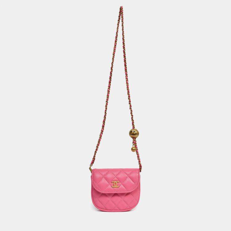 Pre Owned Chanel 2019 Pink Lambskin Mini Pearl Crush Waist Bag