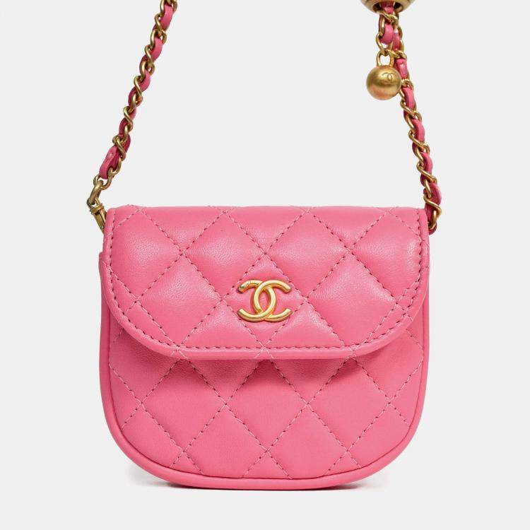Pre Owned Chanel 2019 Pink Lambskin Mini Pearl Crush Waist Bag