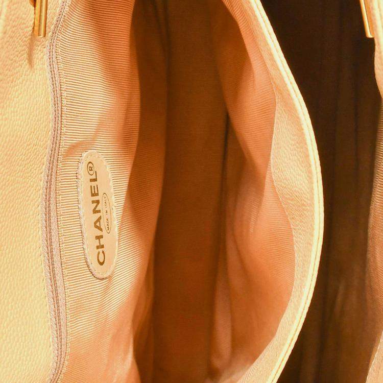 Pre Owned Chanel Beige Caviar Leather CC Shopper Tote Bag