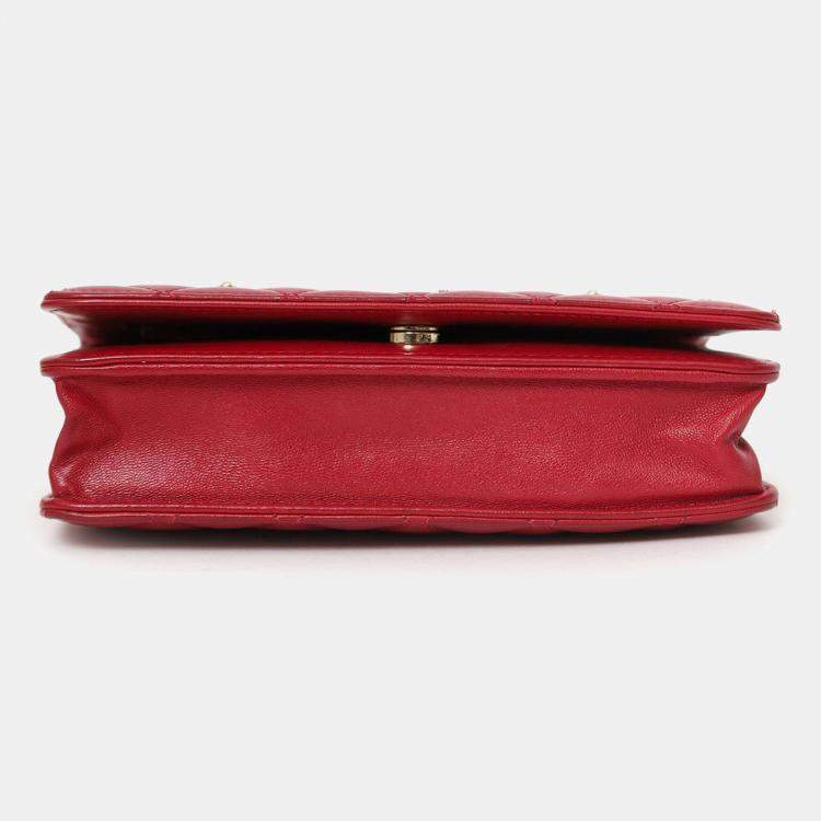 Pre Owned Chanel 2021 Red Quilted Lambskin Leather All About Chanel Wallet on Chain