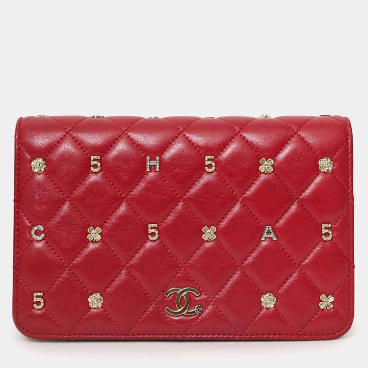 Pre Owned Chanel 2021 Red Quilted Lambskin Leather All About Chanel Wallet on Chain