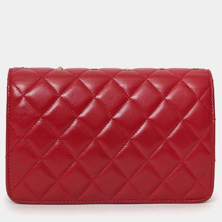 Pre Owned Chanel 2021 Red Quilted Lambskin Leather All About Chanel Wallet on Chain
