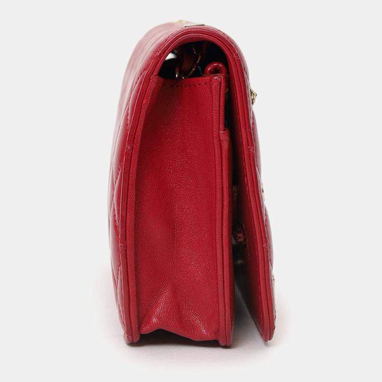 Pre Owned Chanel 2021 Red Quilted Lambskin Leather All About Chanel Wallet on Chain