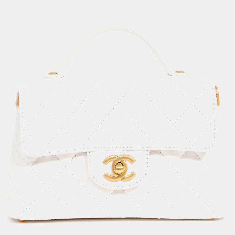 مملوكة مسبقًا Chanel 2025 White Lambskin Mini Rectangle Top Handle