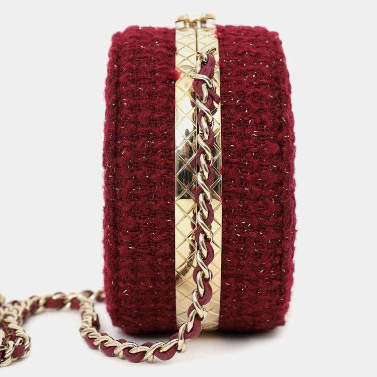 Pre Owned Chanel 2022 Burgundy Tweed Vanity Clutch on Chain
