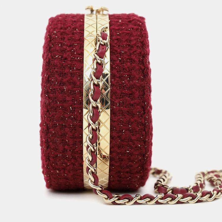Pre Owned Chanel 2022 Burgundy Tweed Vanity Clutch on Chain