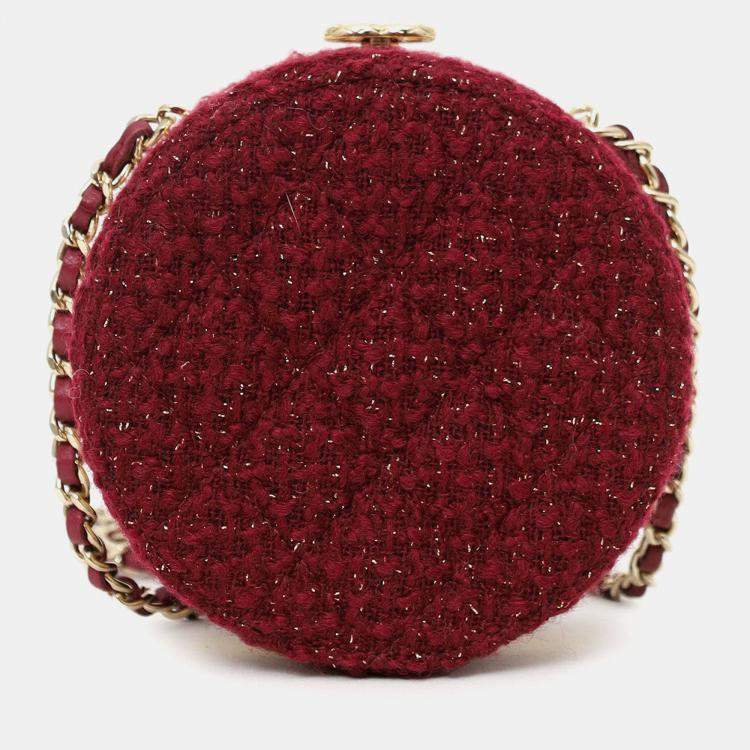 Pre Owned Chanel 2022 Burgundy Tweed Vanity Clutch on Chain