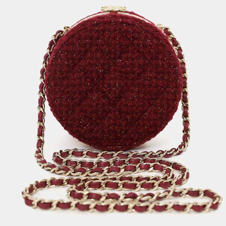 Pre Owned Chanel 2022 Burgundy Tweed Vanity Clutch on Chain