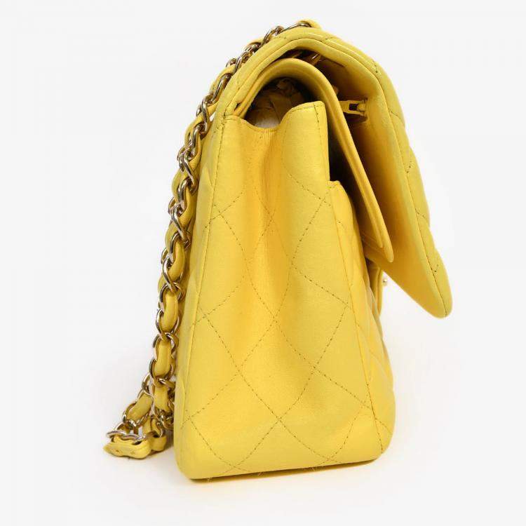 Pre Owned Chanel 2011-12 Yellow Lambskin Yellow Jumbo Double Flap Shoulder Bag