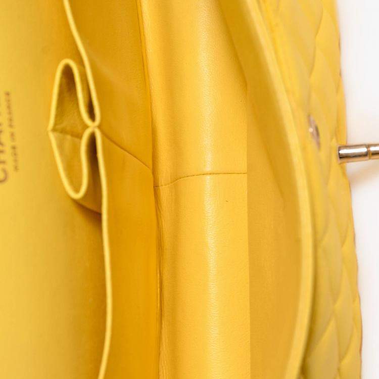 Pre Owned Chanel 2011-12 Yellow Lambskin Yellow Jumbo Double Flap Shoulder Bag