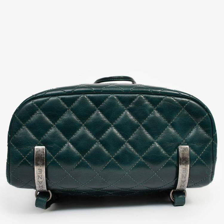 Pre Owned Chanel 2015-16 Green Glazed Calfskin Quilted Small Salzburg Mountain Backpack