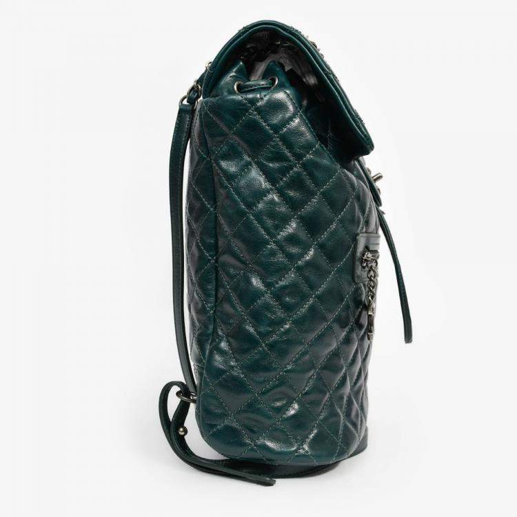 Pre Owned Chanel 2015-16 Green Glazed Calfskin Quilted Small Salzburg Mountain Backpack