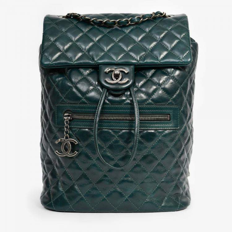Pre Owned Chanel 2015-16 Green Glazed Calfskin Quilted Small Salzburg Mountain Backpack