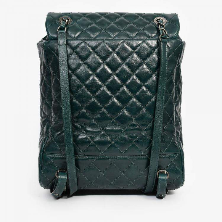 Pre Owned Chanel 2015-16 Green Glazed Calfskin Quilted Small Salzburg Mountain Backpack