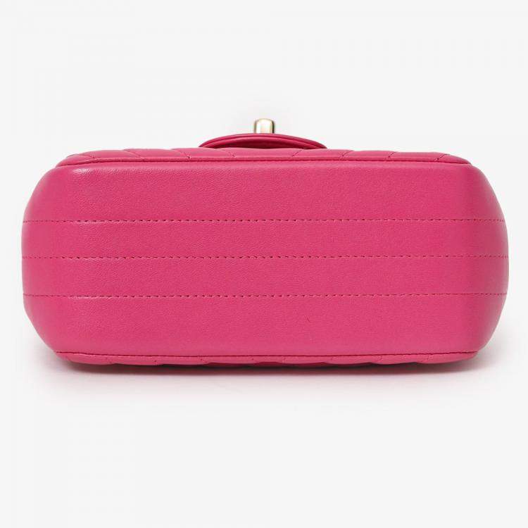 Pre Owned Chanel 2017/18 Pink Leather Chevron Mini Square Flap Bag