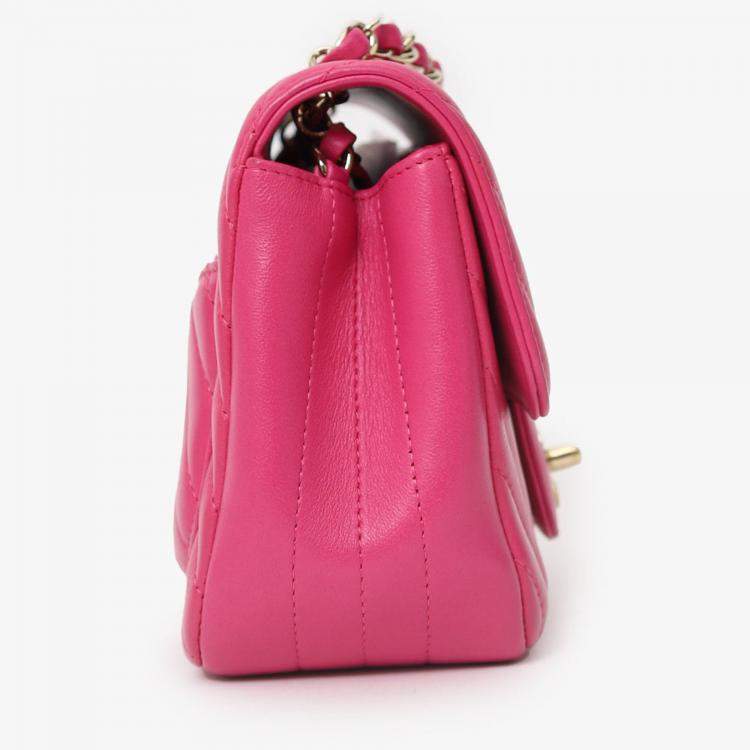 Pre Owned Chanel 2017/18 Pink Leather Chevron Mini Square Flap Bag