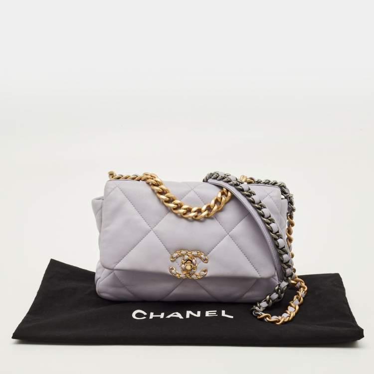 Pre Owned Chanel 19 Small Lilac Quilted Leather Flap Bag