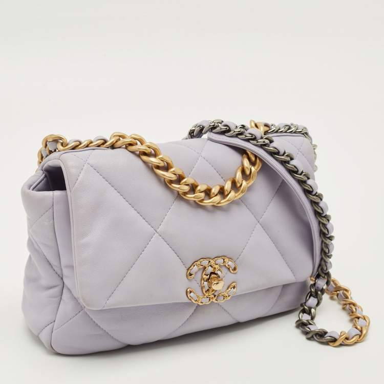 Pre Owned Chanel 19 Small Lilac Quilted Leather Flap Bag