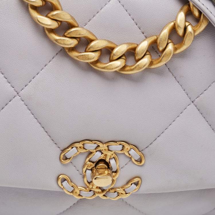 Pre Owned Chanel 19 Small Lilac Quilted Leather Flap Bag