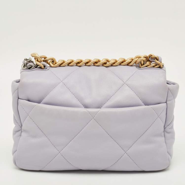 Pre Owned Chanel 19 Small Lilac Quilted Leather Flap Bag