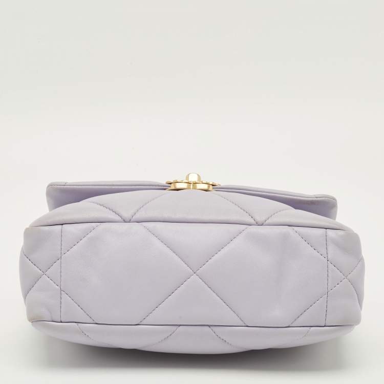 Pre Owned Chanel 19 Small Lilac Quilted Leather Flap Bag