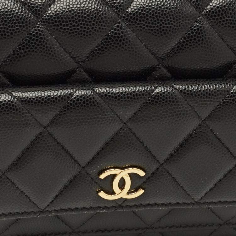 Pre Owned Chanel Pocket Twins Black Caviar Quilted Leather Wallet On Chain