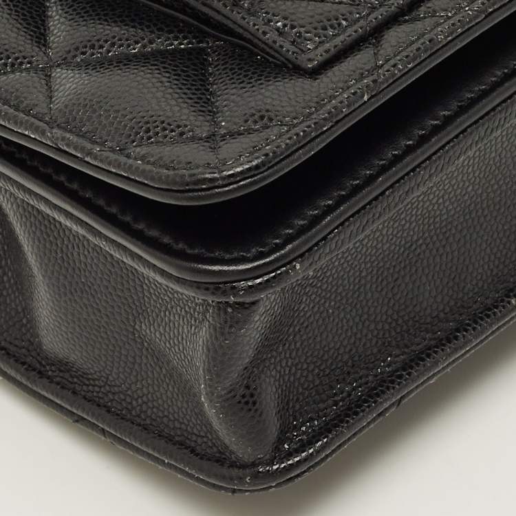 Pre Owned Chanel Pocket Twins Black Caviar Quilted Leather Wallet On Chain