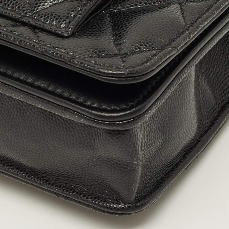 Pre Owned Chanel Pocket Twins Black Caviar Quilted Leather Wallet On Chain