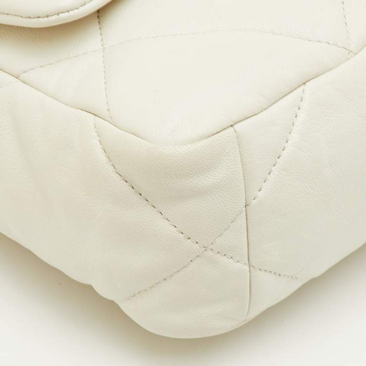 Pre Owned Chanel 19 Small White Quilted Leather Flap Bag