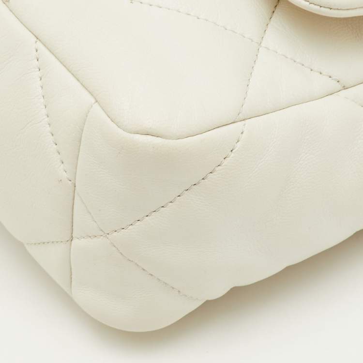 Pre Owned Chanel 19 Small White Quilted Leather Flap Bag