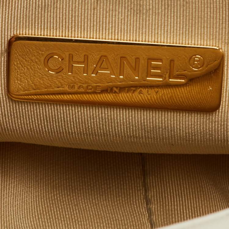 Pre Owned Chanel 19 Small White Quilted Leather Flap Bag