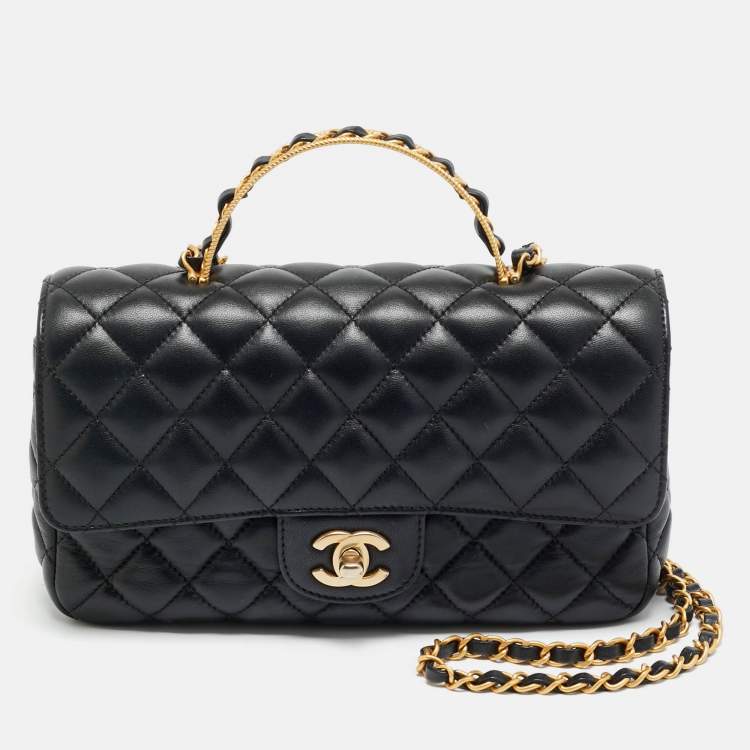 Pre Owned Chanel Medium Black Quilted Leather Rectangular Top Handle Bag