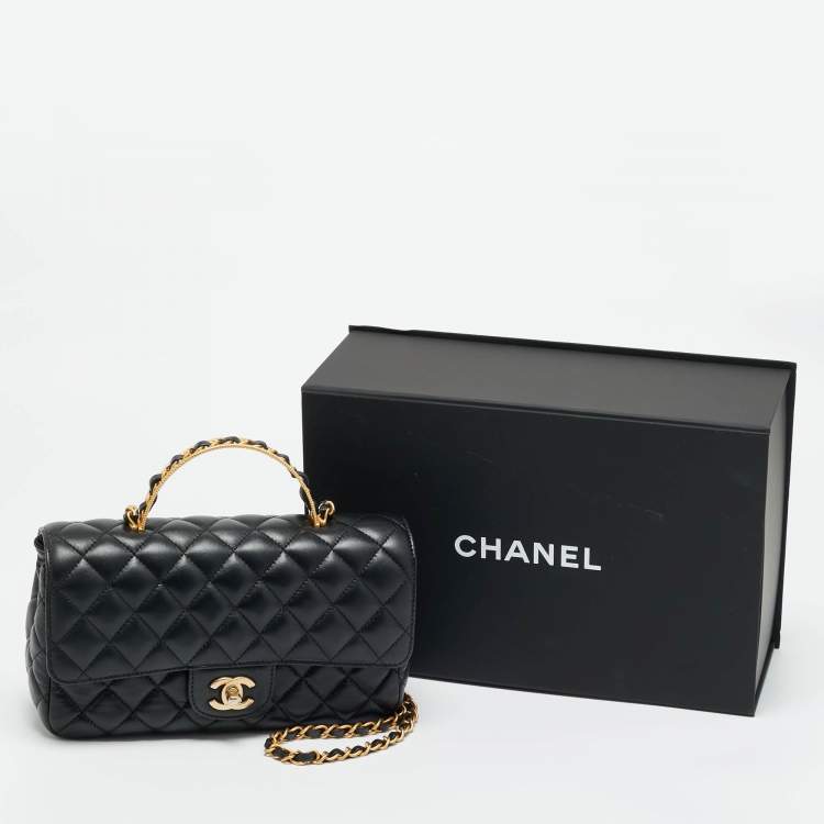Pre Owned Chanel Medium Black Quilted Leather Rectangular Top Handle Bag